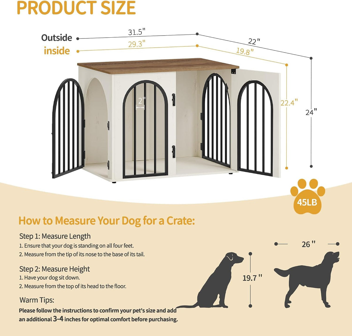 Hzuaneri 31.5 in Dog Crate Furniture - White Brown / 31.5"L x 22.0"W x 24.0"H - image 2