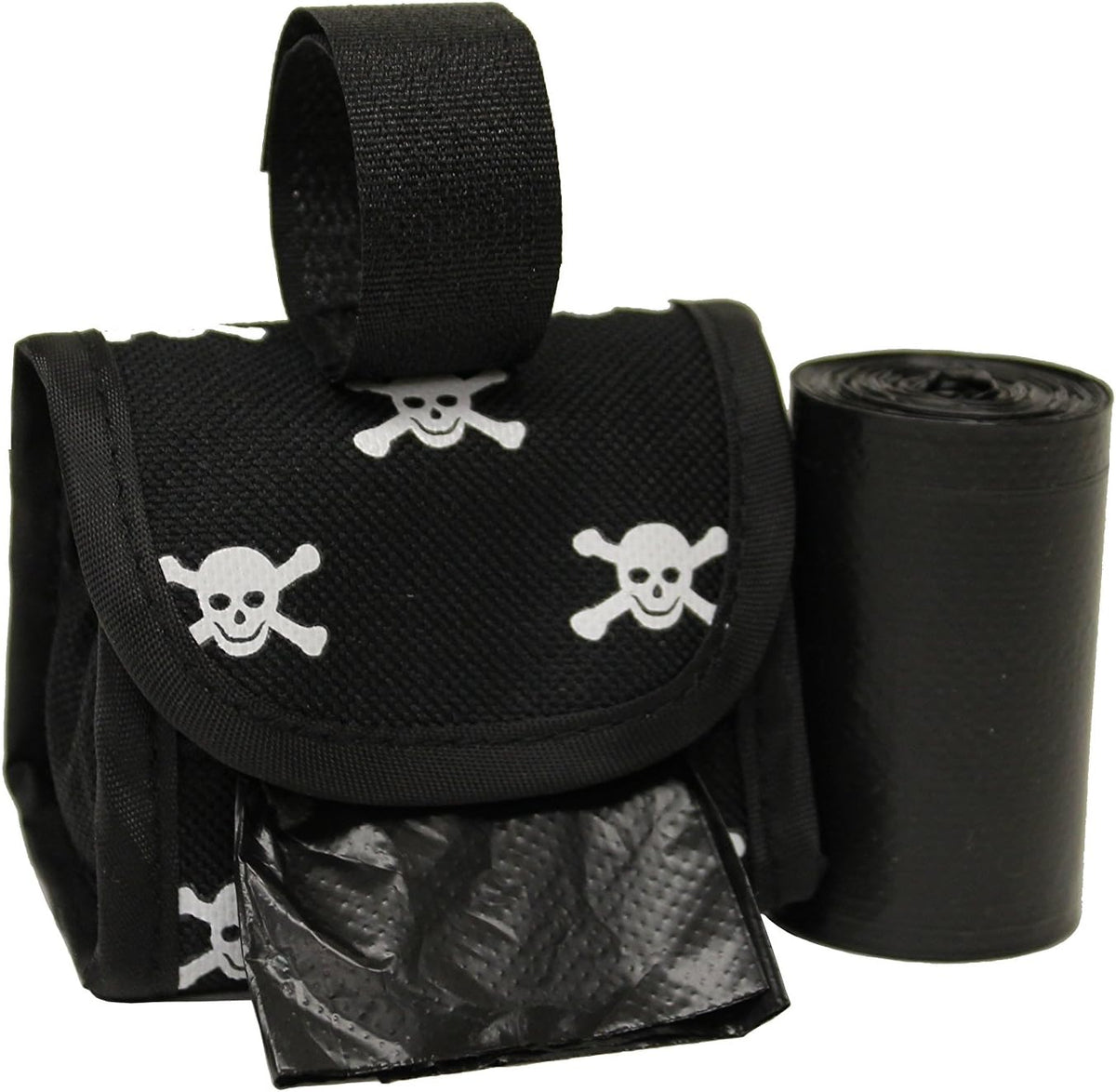 FiveStarPet Purse Style Dispenser with 2 Rolls Made in USA Easy Open - White Skull