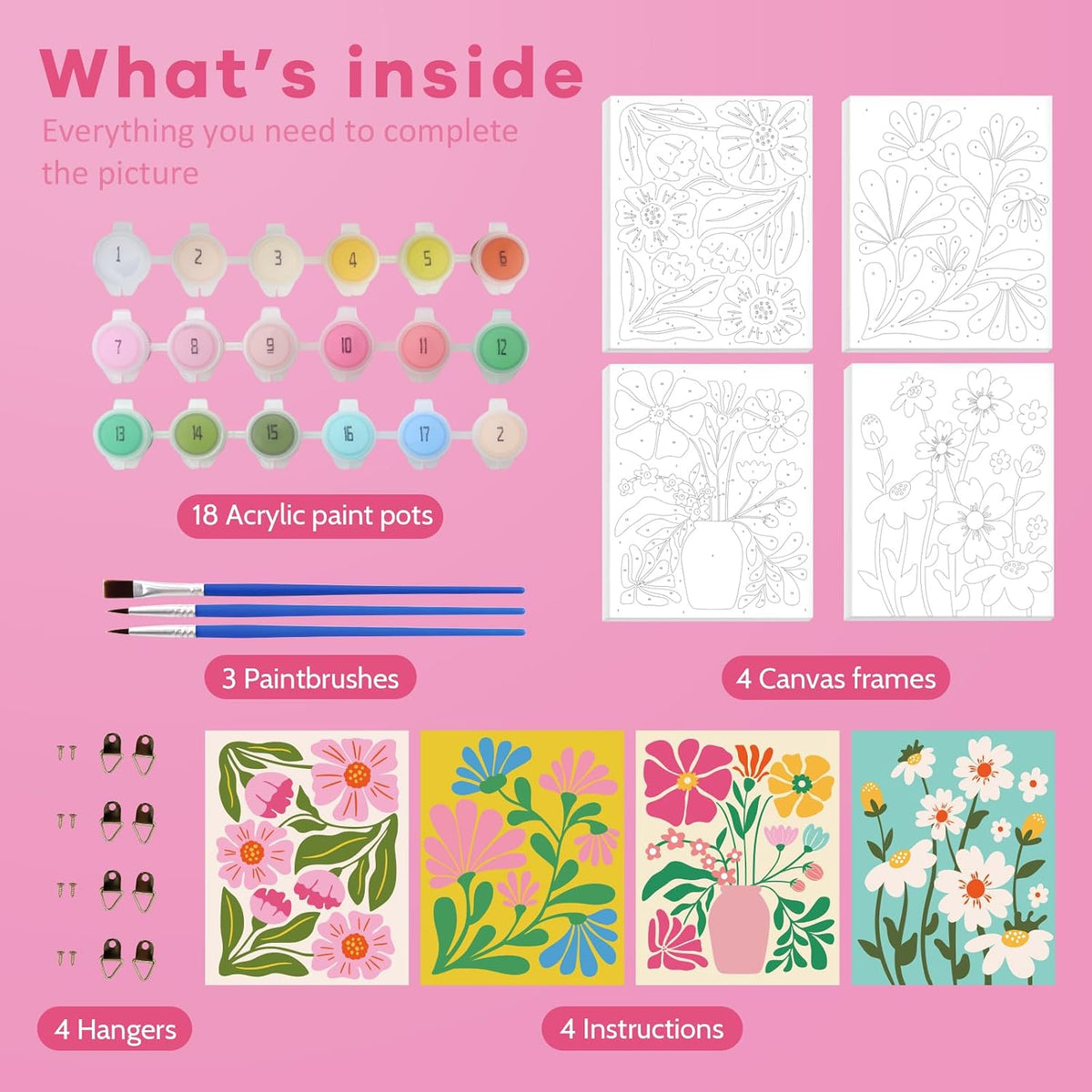 goldentime 3 Pack Kids Paint by Numbers Kit - Modern flowers - image 2