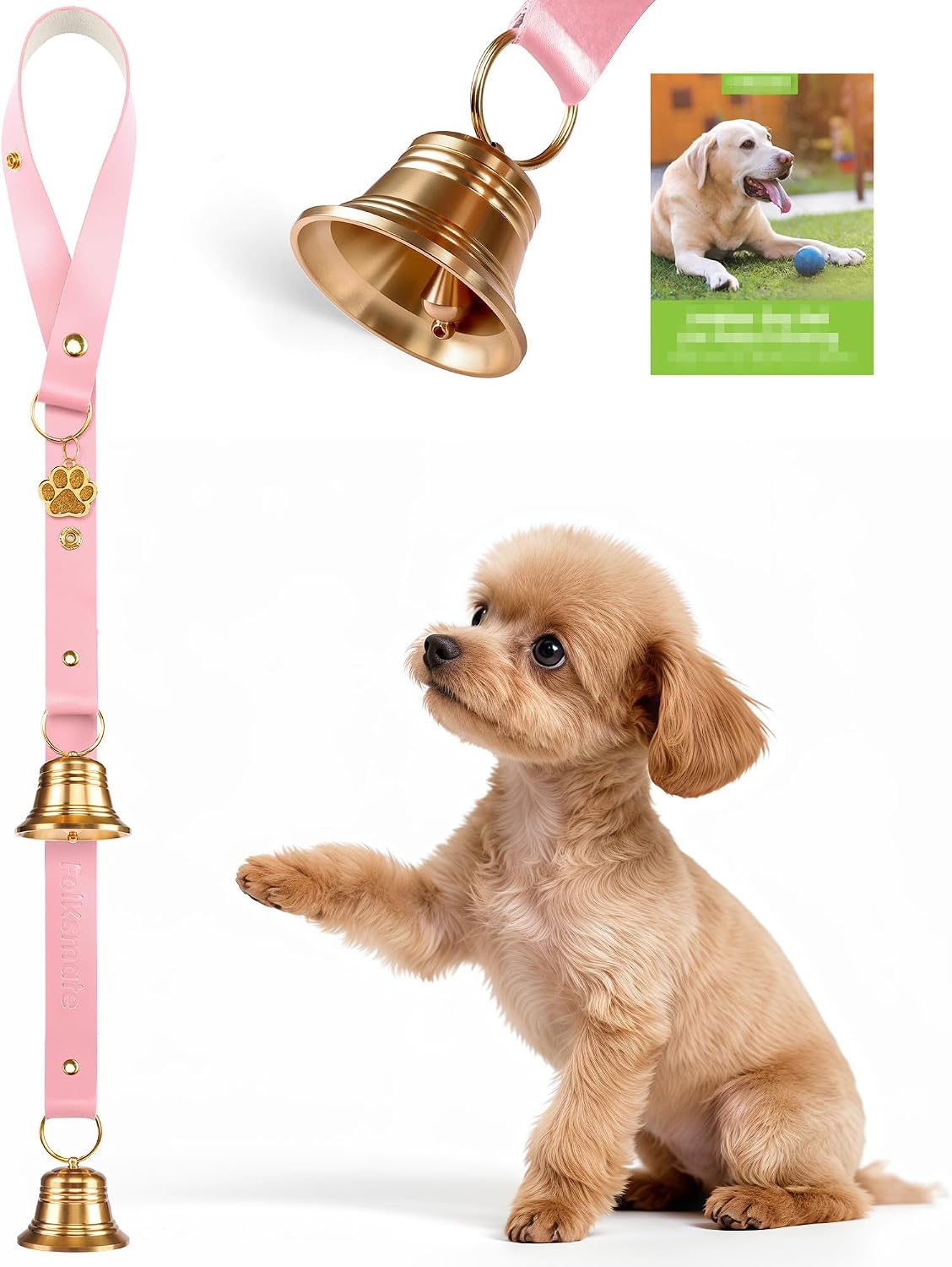 Leather Dog Door Bells for Potty Training - One Dog Bell / Pink/Leather