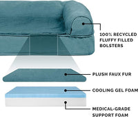 Furhaven Cooling Gel Dog Bed for Large Dogs w/ Removable Bolsters & Washable Cover, For Dogs Up to 95 lbs - Plush & Suede Sofa - Deep Pool, Jumbo/XL