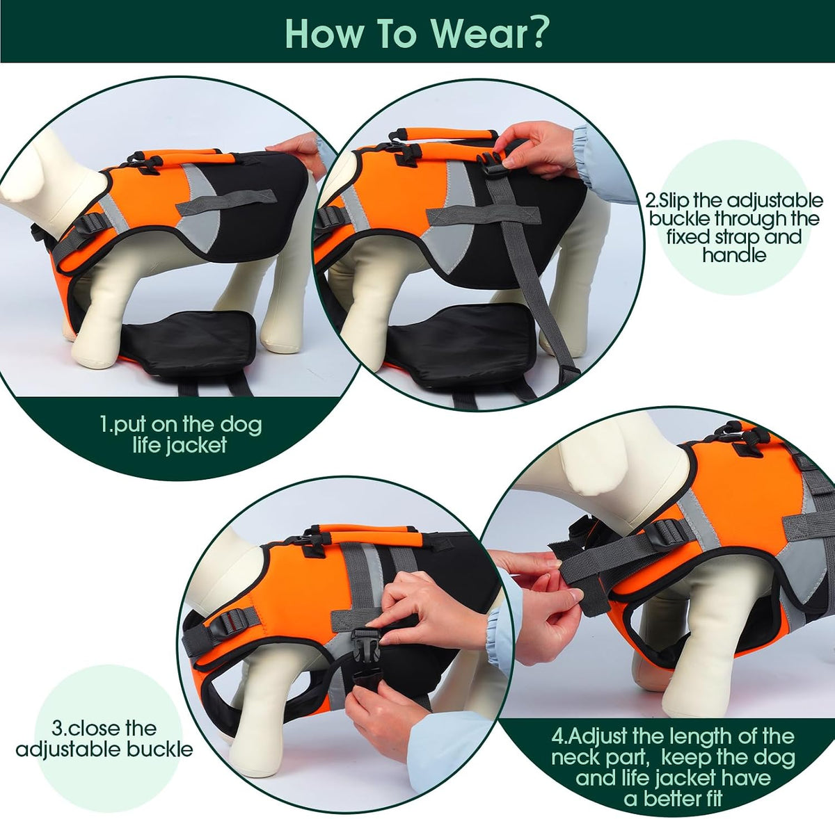 Kuoser Dog Life Jacket with Rescue Handle - Small (Chest Girth:16.9-21.3'') / Orange - image 2