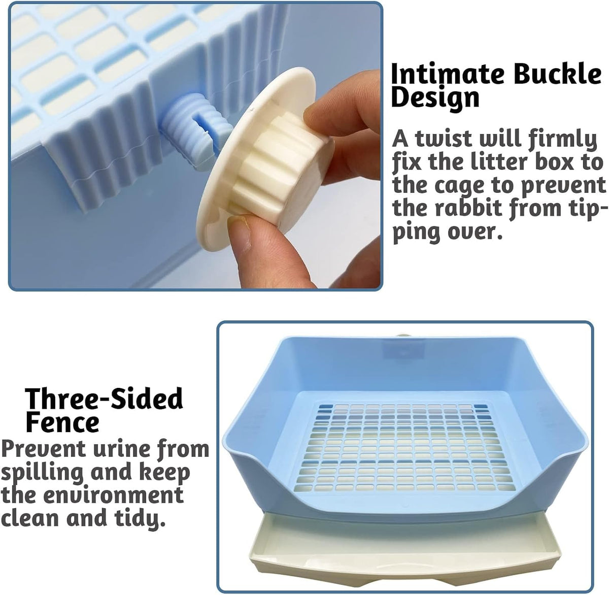PINVNBY Rabbit Litter Box with Drawer for Cage Bunny Corner Litter - Blue - image 4