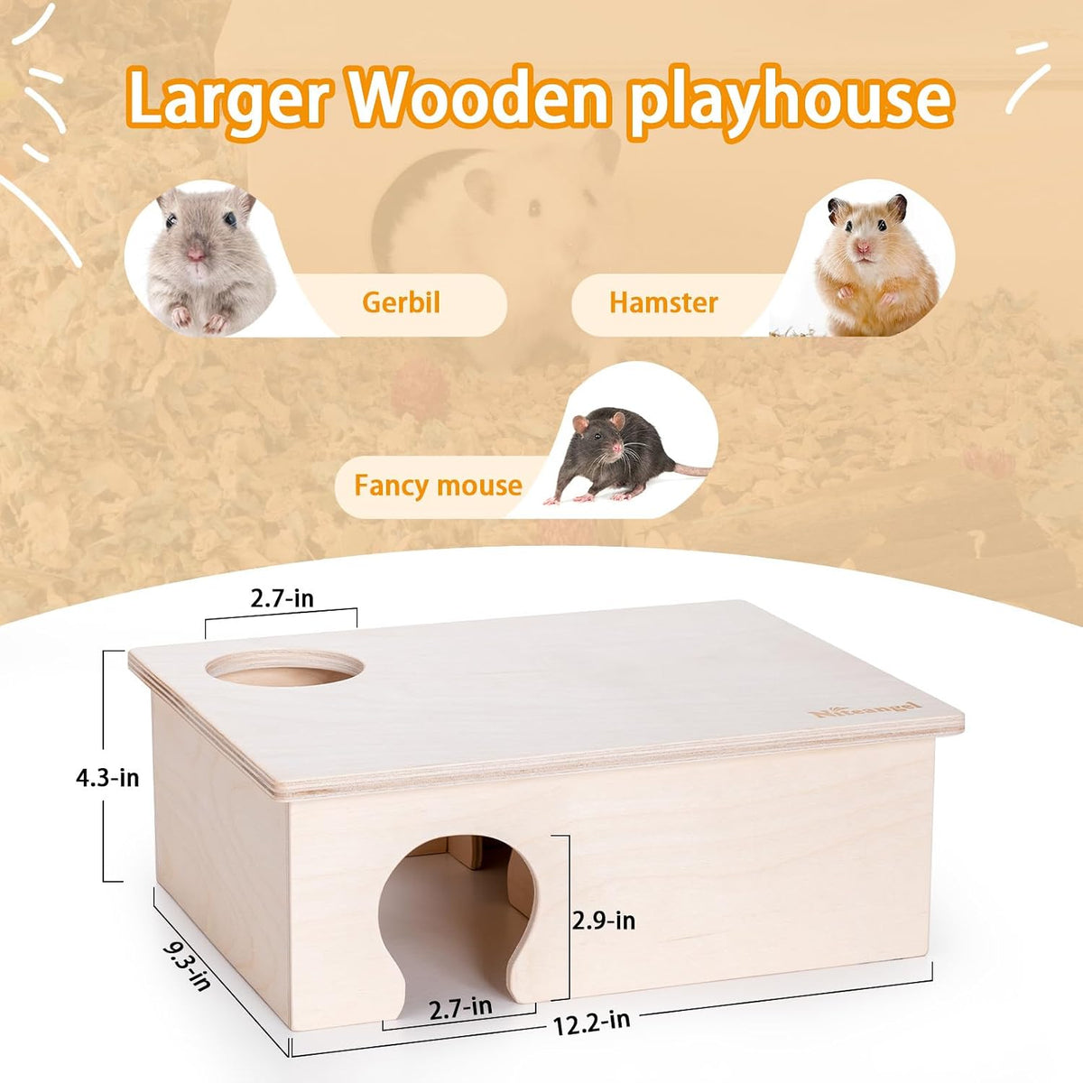 Niteangel Birch Chamber-Maze Hamster Hideout - Rectangular 3-Chamber Hideout-Large - image 2