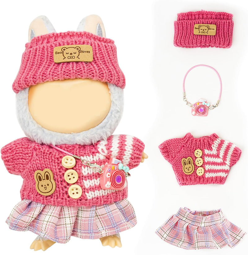 Clothes for 17cm Dolls, Outfits with Accessories, Purple Pants - A2-rose Pink