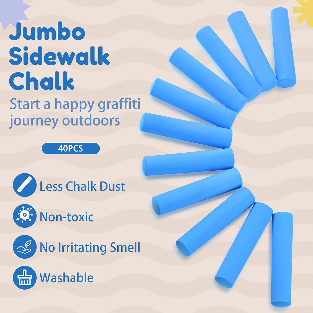 Fulmoon 40 pieces jumbo round white sidewalk chalk for kids - view 36