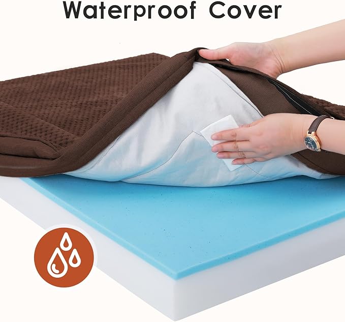 Orthopedic Dog Beds Large Sized Dog, 3 Inch Memory Foam Pet Bed for Medium and Large Dogs, Washable Removable Cover, Nonskid Bottom, Waterproof, 41x27 Inches XL Brown Grey