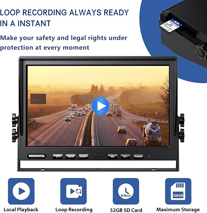 1080P Wireless Backup Camera System with 10 Inch DVR 4 Split Monitor, IP69 Waterproof Stable Signal Record Wireless 1 Rear and 2 Side View Cameras for RV Truck Trailer Camper (BW103)