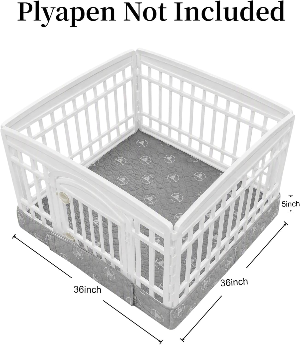 PJYuCien Playpen Top Cover for 36'' Width 4 Panel Pen, Black Paw – Essentials for Dogs - Fits Plastic 4 Panels Playpen / Bottom, 36"Width, Gray White ( Adhesive Tape Connections ) - image 4