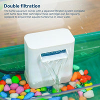 Aquatic Turtle Tank Habitat Kit Stone+Filter+Heat Lamp Enhancing Interaction with 360° Viewing, Standalone Filtration, DIY Creative Zone, Enriched Living (Green, Medium[with Light])
