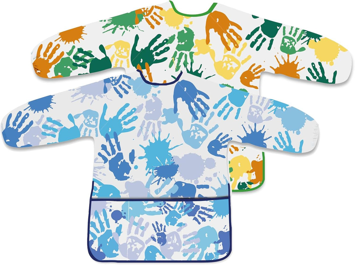 2 Pcs Kids Art Smock Painting Toddler Smock Long Sleeve with 3 - Blue+green / 2