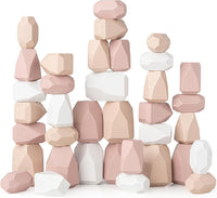 Comfy Cubs wooden stacking rocks, 36 colorful pine wood stones in a neutral pack - view 2