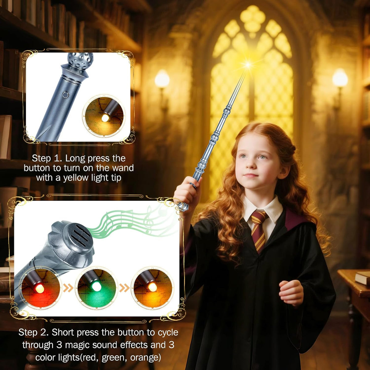 Light Up Magic Wizard Wand with Sounds & 4 Color Lights Illuminating - Silver - image 3