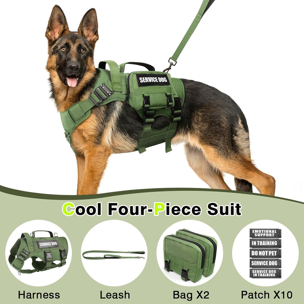 WINSEE Tactical Dog Harness with Dog Leash - X-Large / Green - image 3