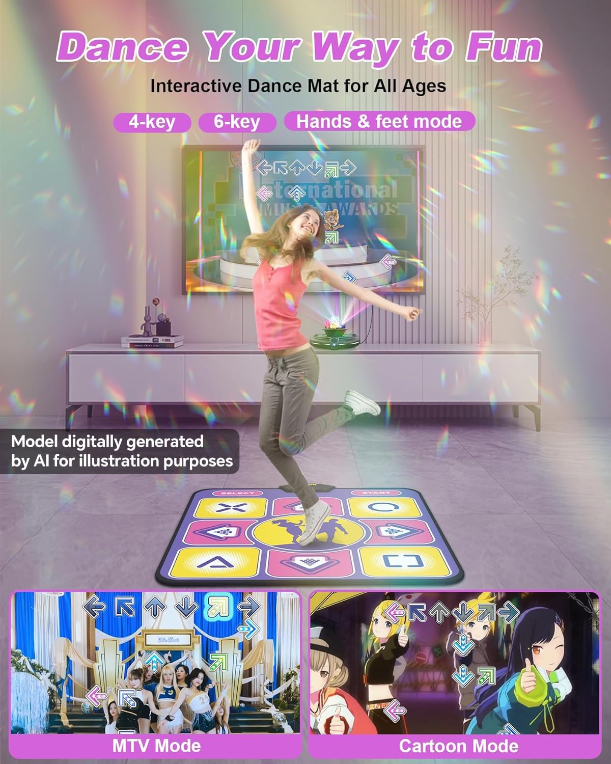 Acelufly kids dance mat for TV with raised arrow keys - view 3