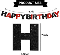 BEISHIDA Pre-Strung Glitter Pink Happy Birthday Banner Party Sign - Black Red - image 2