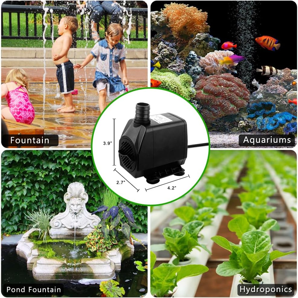 400GPH Submersible Pump with 5 ft Tubing – Essentials for Fish - 800 GPH - image 2