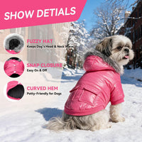 Dog Coat for Small Dogs, Windproof Doggie Puffer Jacket with Leash Hole, Extra Warm Dog Jacket - Large / Pink - image 3