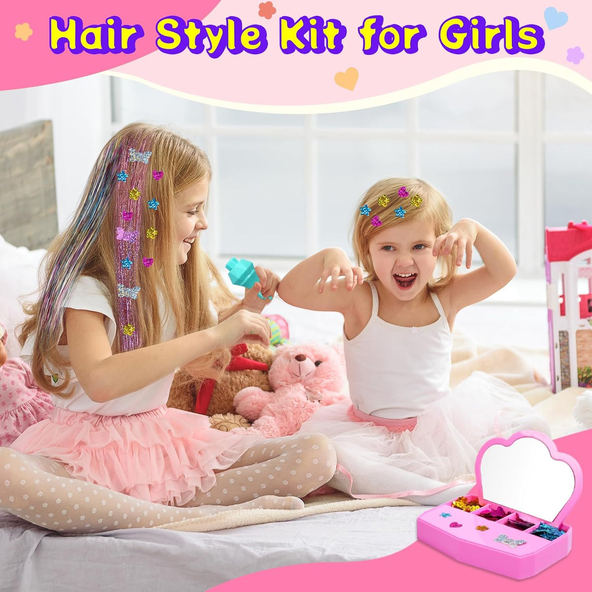 AOSITE hair bedazzler gem stamper kit with glitter pieces, wig pieces, mirror and box - view 12
