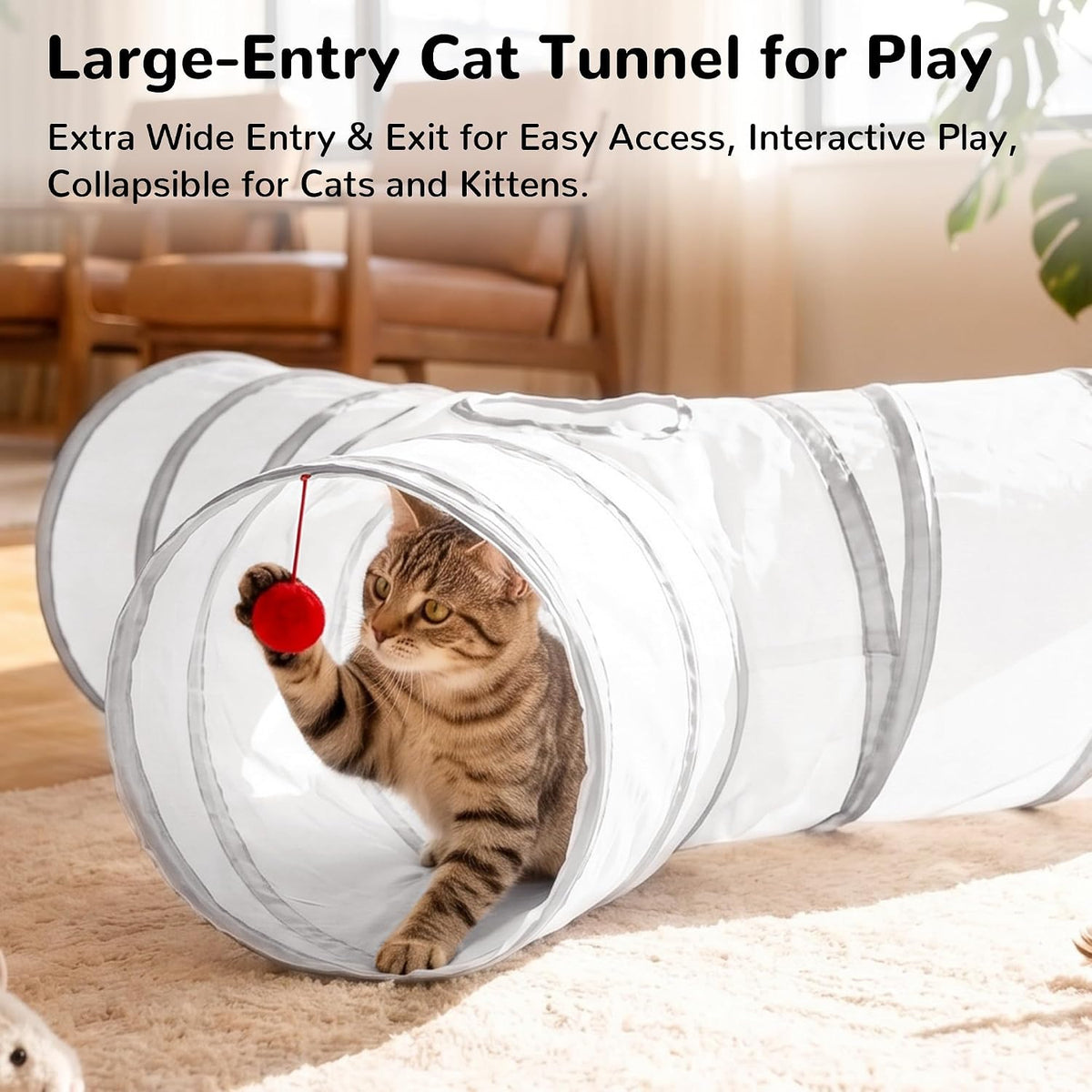 Tempcore Cat Tunnel, 3-Way Collapsible Toy for Indoor Cats - White & Light Grey / Small - image 3
