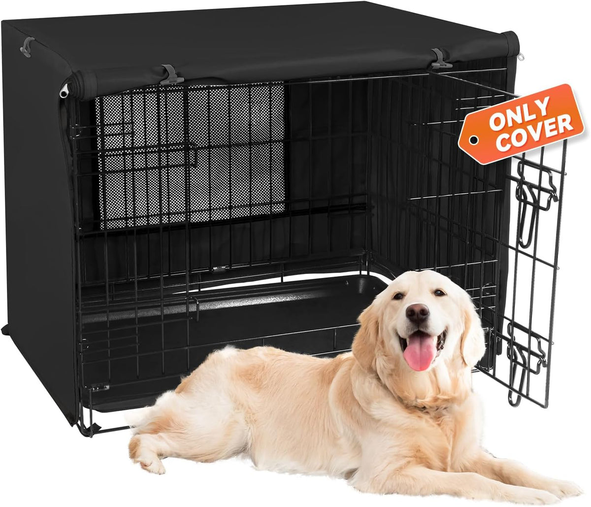 X-ZONE PET Dog Crate Cover Waterproof Kennel Cover - 48.4"L x 30.3"W x 32.3"H / Black with Window