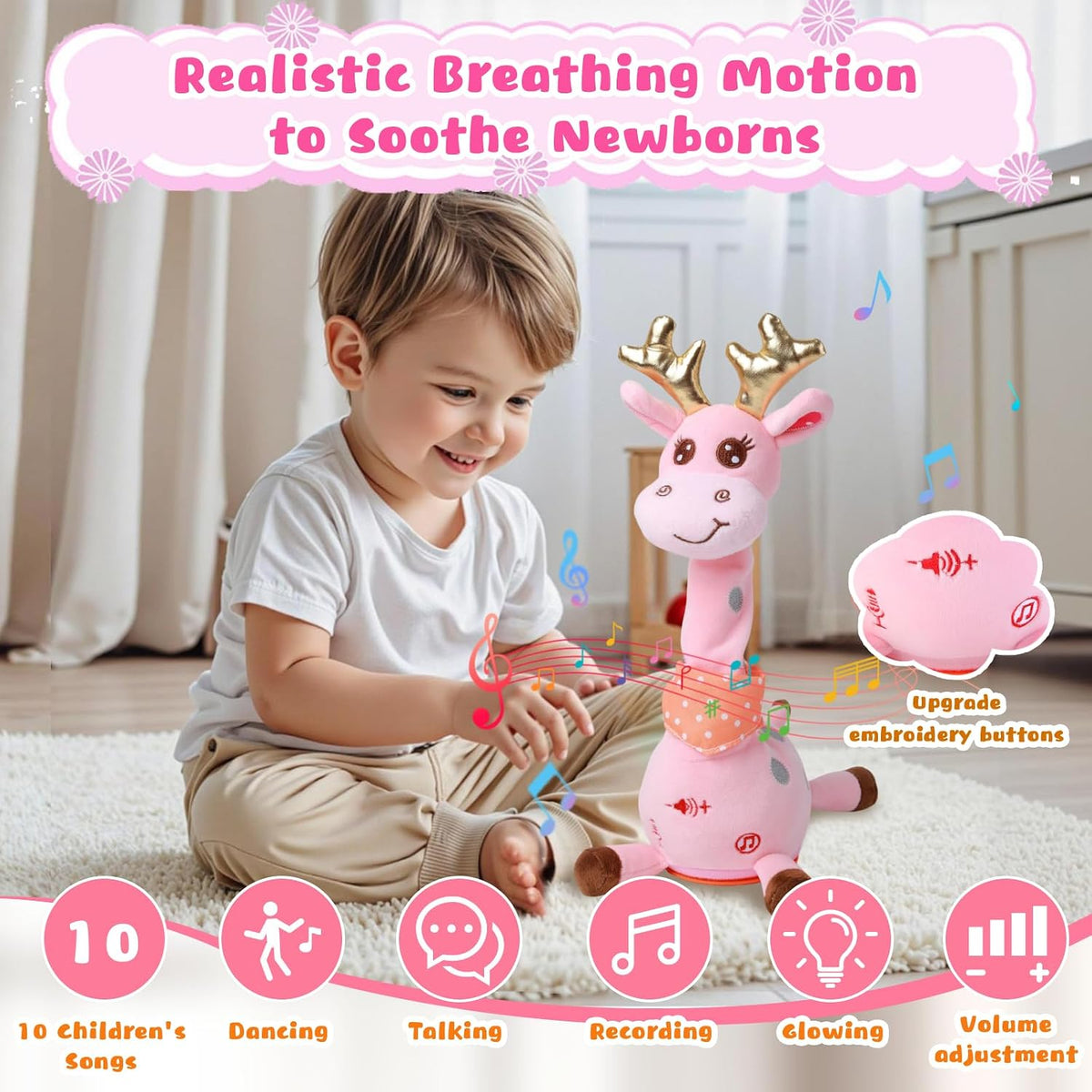 MIAODAM Dancing Talking Giraffe Toys - Giraffe Style 3-pink - image 2