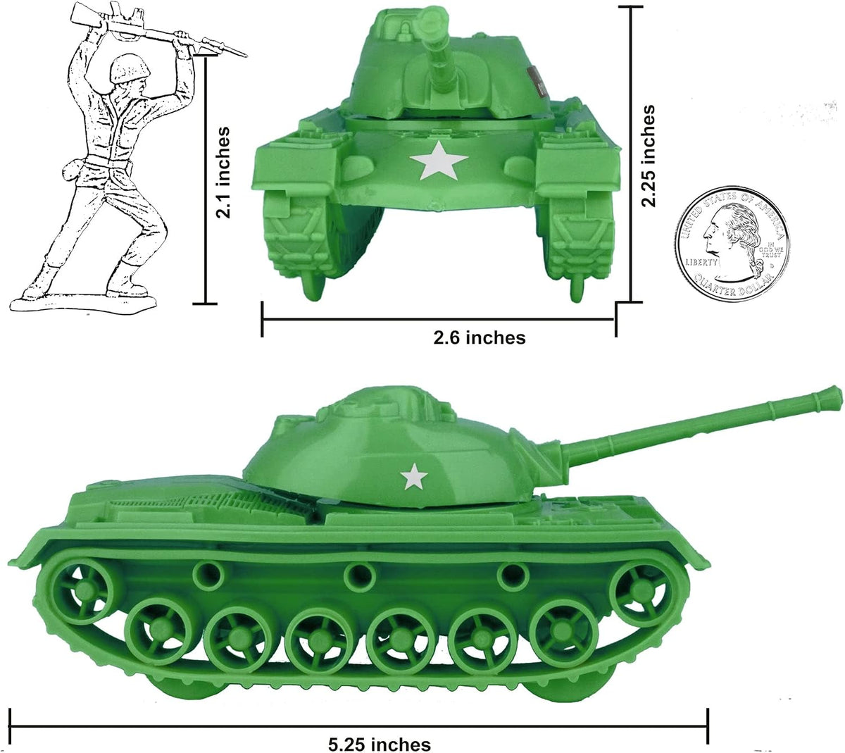 TimMee Toy Tanks for Plastic Army Men, OD Green WW2 3pc - Medium Green - image 2
