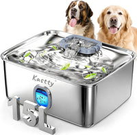 Kastty 4 Gal/15L Stainless Steel Dog Water Fountain for Large Dogs – Essentials for Dogs - Square Shape