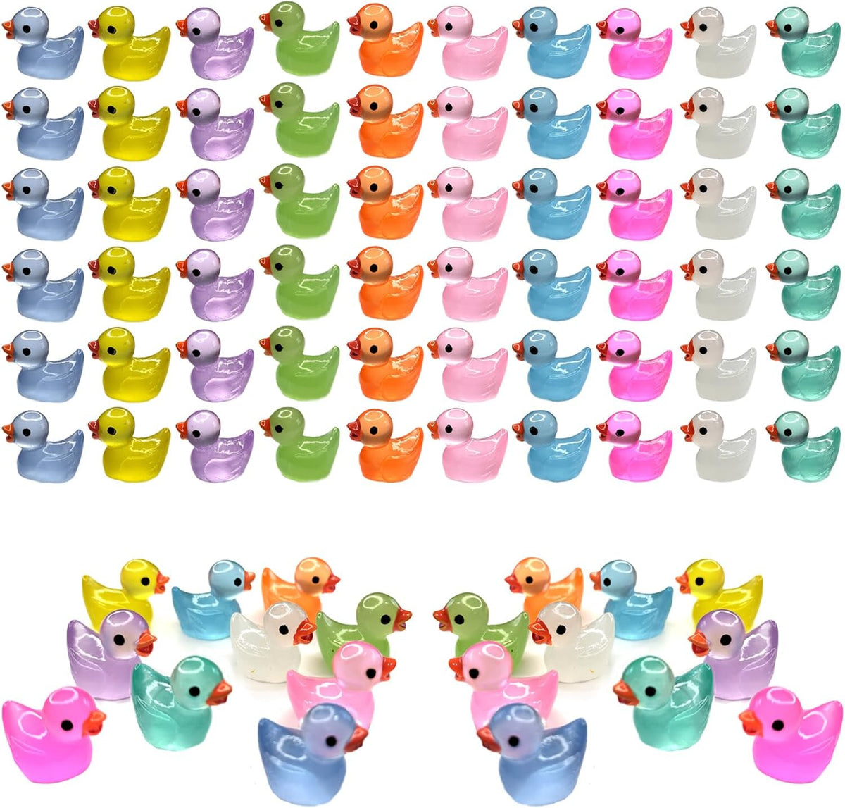 Cidinge 60 Pcs Mini Resin Ducks Luminous Tiny Ducks Miniature Duck - Luminous Ducks