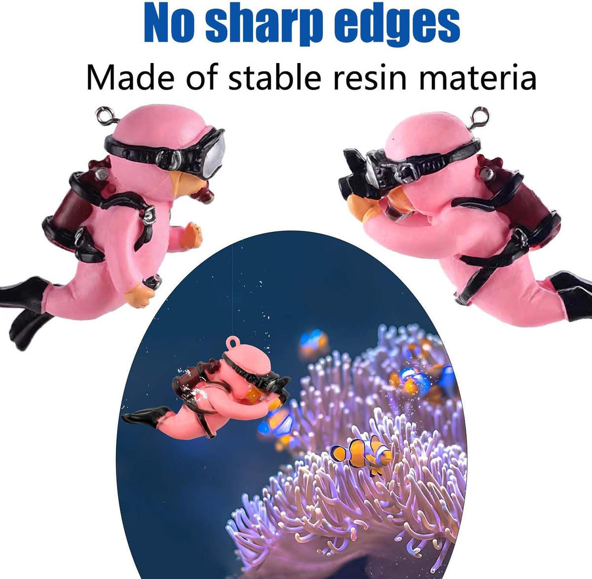 Wonfly 2-pack pink resin floating diver aquarium decorations with float balls - view 3