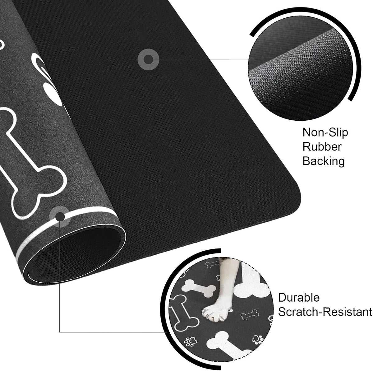 Dog Cat Food Mat, Rapid Absorbent Pet Feeding Mat - 24"L x 16"W / Square Black - image 3