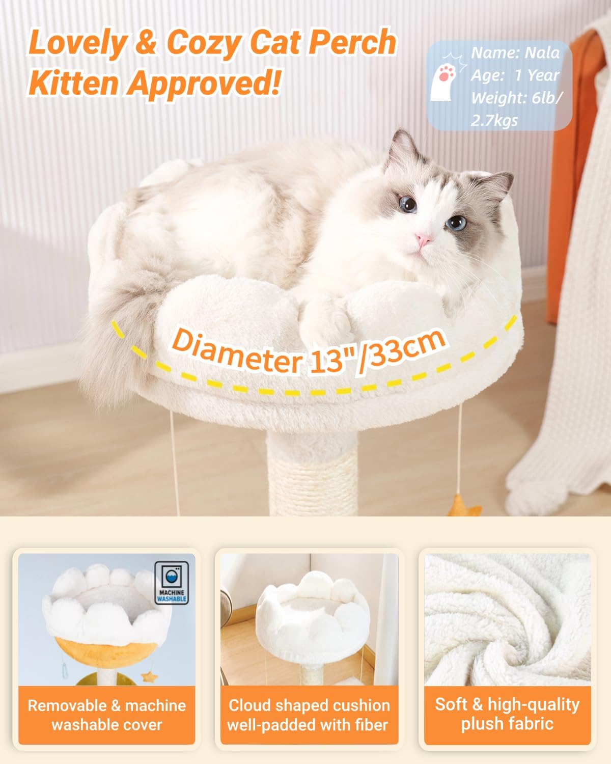 Cat Tree, Cloud Cat Tower with Soft Bed - 22" with Scratching Post - image 4