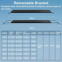 24/7 LED Aquarium Light, IP68 Waterproof Extendable Bracket Fish Tank Light with Timer, 7 Colors, 10 Level Adjustable Brightness, DIY Mode Full Spectrum Aquarium Plant Light for 48-54 Inch Fish Tank