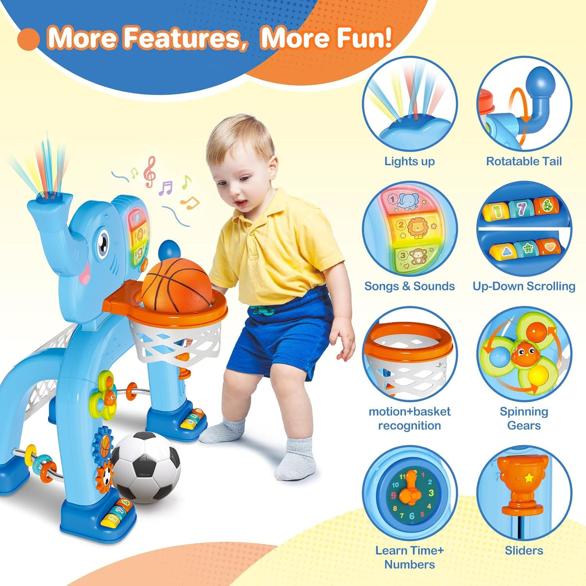 Shemira Toddler Basketball Hoop & Soccer Goal Activity Center Toys - Blue - image 3