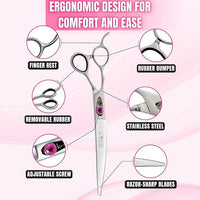 Kenchii Love Dog Grooming Scissors, 8 Inch Curved Shears, Dog Scissors for Grooming, Professional Pet Grooming Scissors