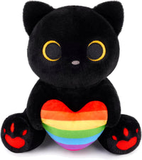 MUFEIRUO Halloween black cat plush holding pumpkin bag, wearing orange witch hat - view 6