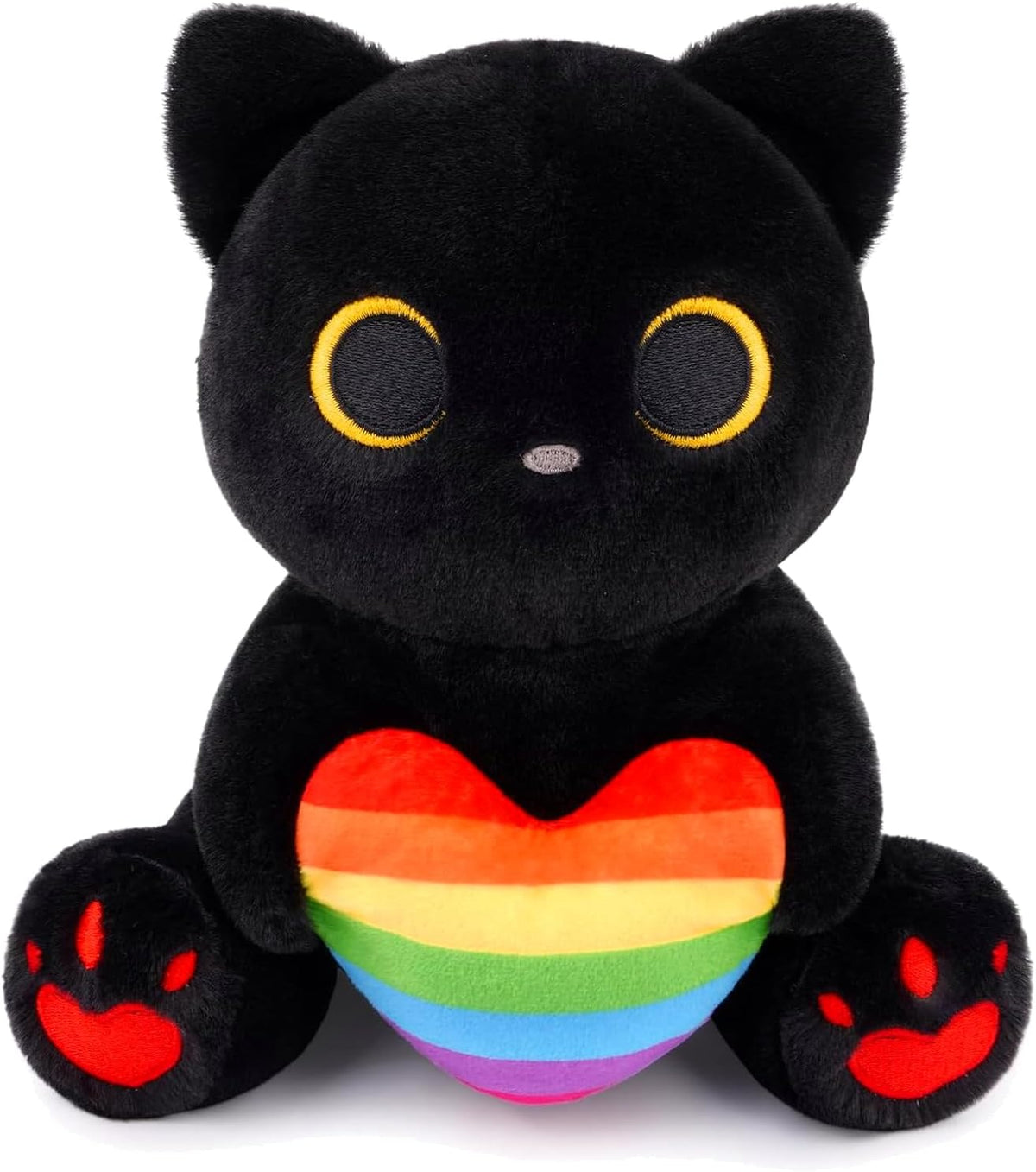 MUFEIRUO Halloween black cat plush holding pumpkin bag, wearing orange witch hat - view 6