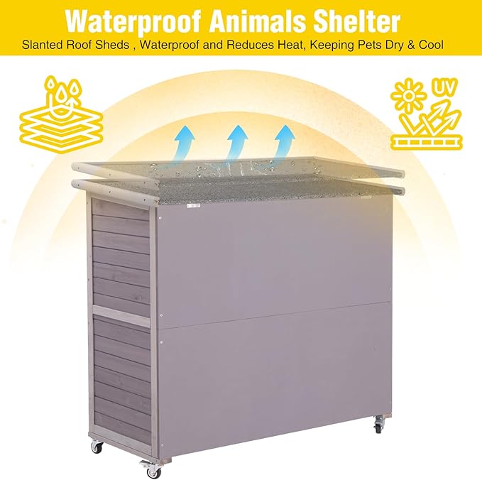 Aivituvin Rabbit Hutch Indoor, Bunny Cage with Wheels, 2-Story Design, 2 Deep Trays, Anti Slip Ramp, Ideal for Small Animals - Grey