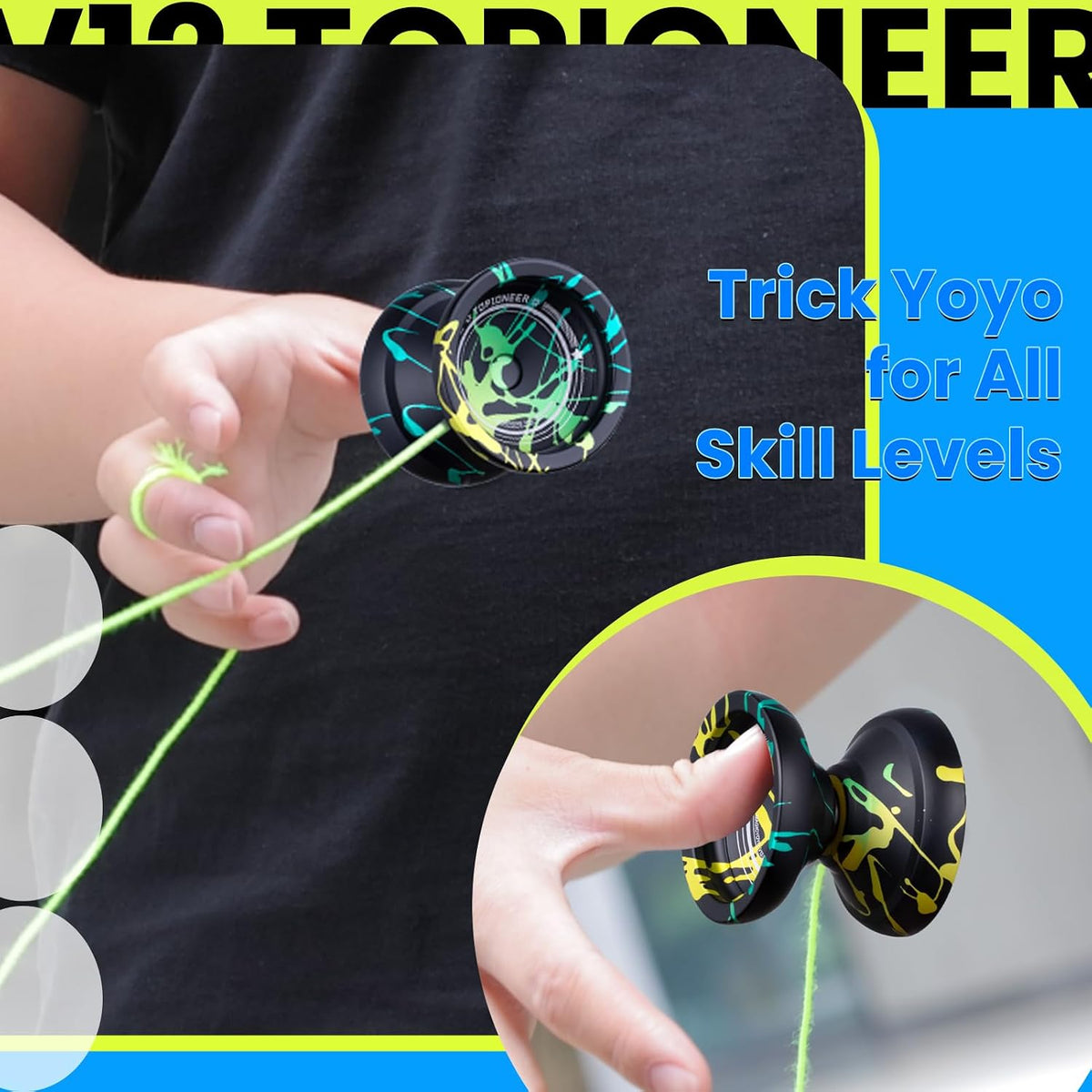 MAGICYOYO V12 Finger Spin Yoyo - Black Green Cyan - image 3