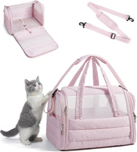 BAGSMART Cat Carrier Soft-Sided Puffy Quilted Collapsible Pet Travel - Baby Pink / 18.1"L x 11.0"W x 11.0"H