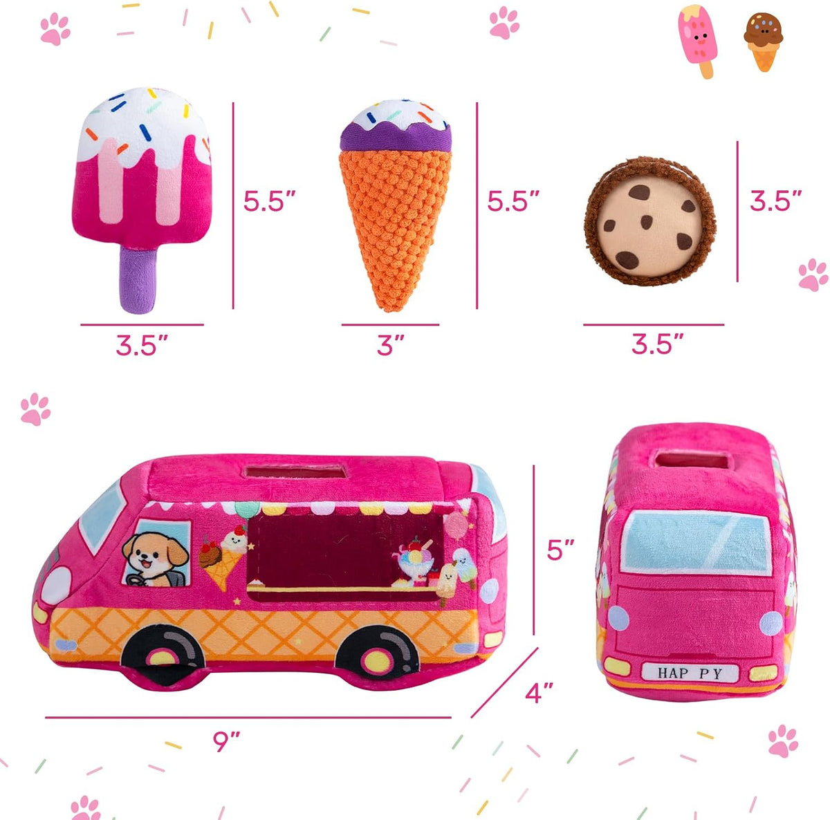 Hollypet Squeaky Hide and Seek Dog Toys for Small and Medium Dogs - Ice Cream Truck - image 3
