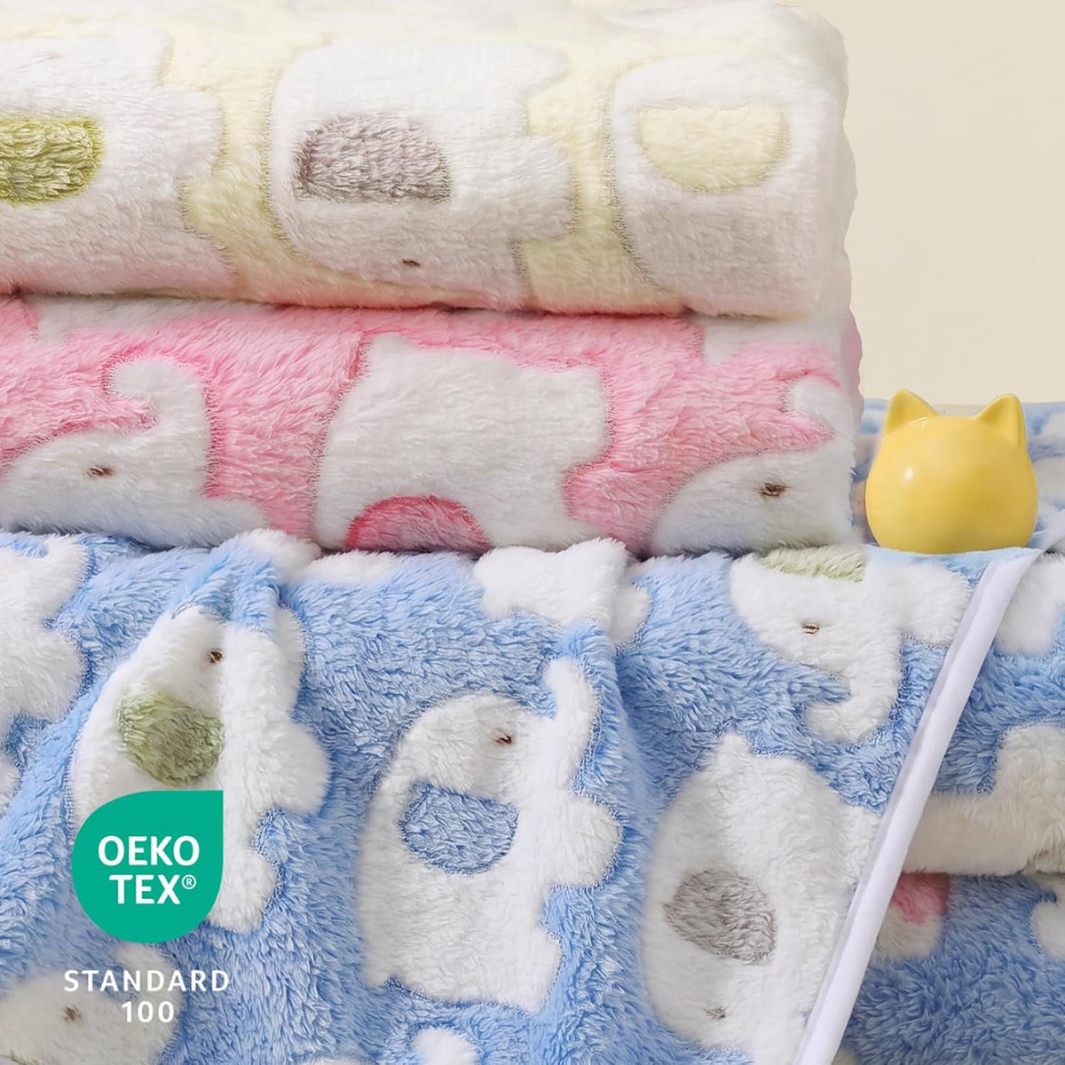Luciphia 1 Pack 3 Blankets Super Soft Fluffy Premium Cute Cat Pattern - Blue/Pink/Yellow / 41x31 inch (Pack of 3) - image 3