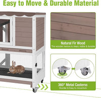 Wooden Rabbit Hutch with Two Story, Bunny Cage with Leak-Proof Trays, and Chew-Proof Ramp, Guinea Pig Cage with Wheels, Suitable for Indoor/Outdoor Use (Brown)