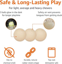 Amazon Basics Dog Toys, Interactive Glow Rubber Balls, (Pack of 3), 2.5 inch, Beige