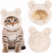 JOICEE Cute Cat Costume Warm Bear Hat Adjustable Small Pet Headwear - White