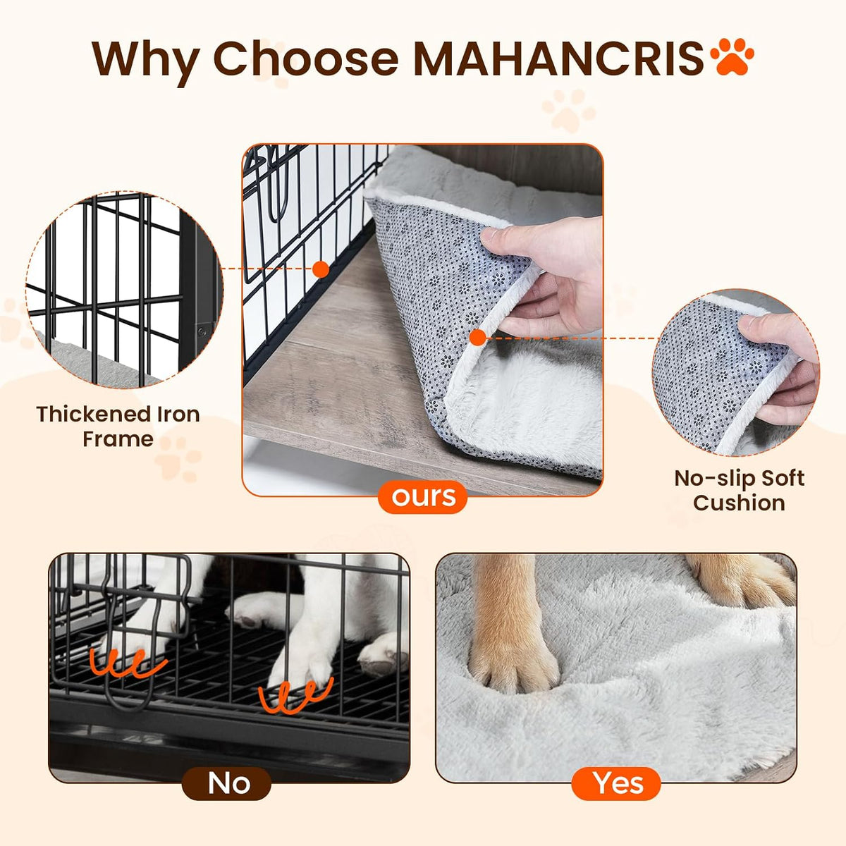 MAHANCRIS Dog Crate Furniture with Cushion - 39.4"L x 23.6"W x 27.5"H / Greige - image 4