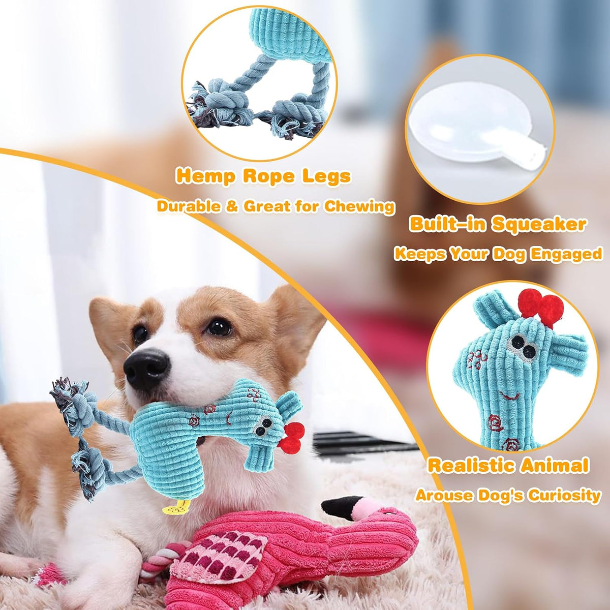 5 Pack Plush Dog Toys with Rope, Squeaky Dog Toys - 2 Pack Dog Toys - image 2