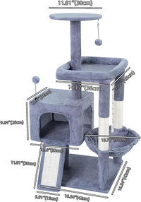 TWDEPART 37.5" All-in-One Cat Tree Tower with Scratching Board - 37.5'' / Grey - image 2