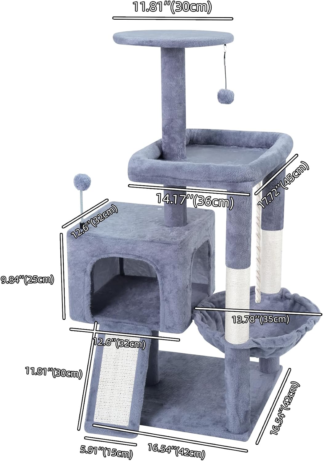 TWDEPART 37.5" All-in-One Cat Tree Tower with Scratching Board - 37.5'' / Grey - image 2