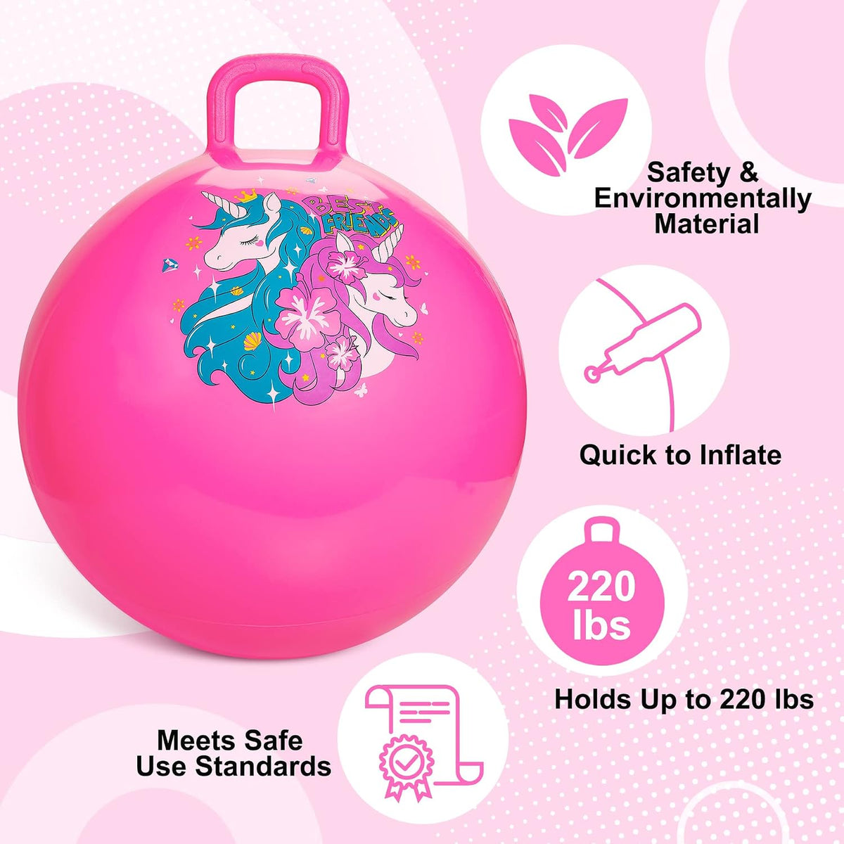 ZOOJOY Hopper Ball, Hopping Toys for Kids - Age:6-12(20''/50cm) / Pink Unicorn - image 4